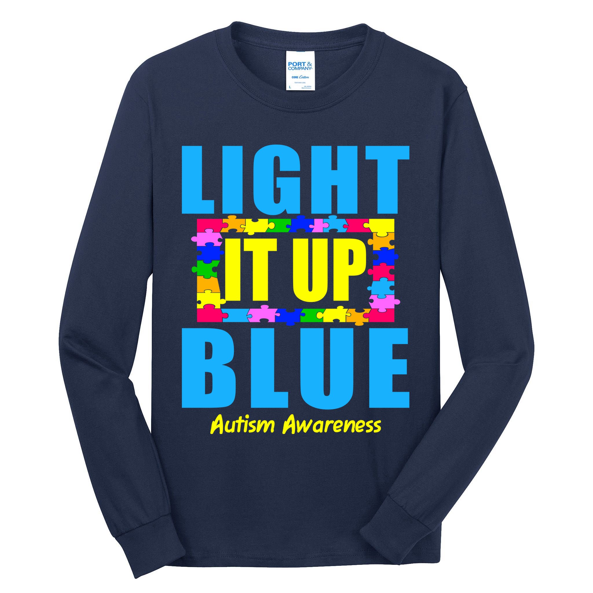 Light It Up Blue Autism Awareness Puzzle Pieces Tall Long Sleeve T-Shirt