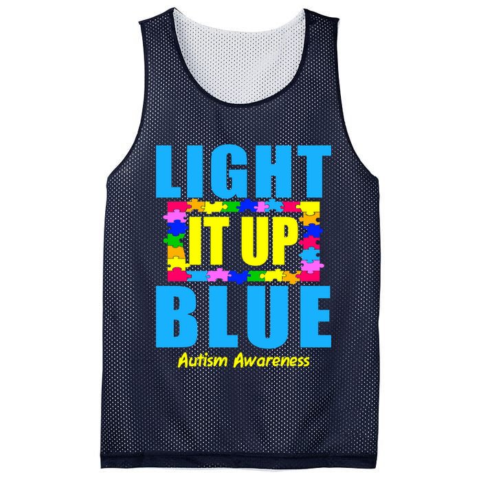 Light It Up Blue Autism Awareness Puzzle Pieces Mesh Reversible Basketball Jersey Tank