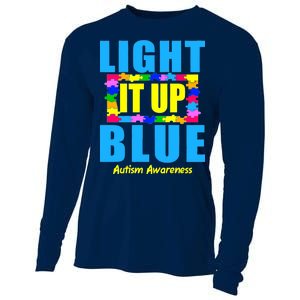 Light It Up Blue Autism Awareness Puzzle Pieces Cooling Performance Long Sleeve Crew