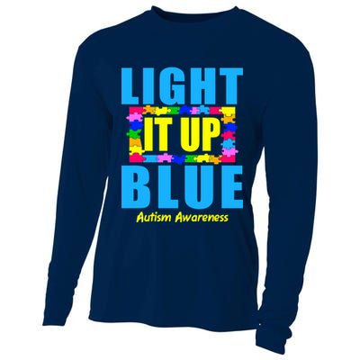 Light It Up Blue Autism Awareness Puzzle Pieces Cooling Performance Long Sleeve Crew