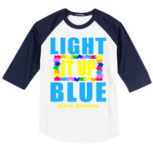 Light It Up Blue Autism Awareness Puzzle Pieces Baseball Sleeve Shirt