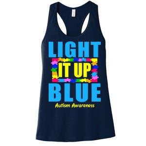 Light It Up Blue Autism Awareness Puzzle Pieces Women's Racerback Tank