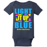 Light It Up Blue Autism Awareness Puzzle Pieces Baby Bodysuit