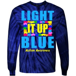 Light It Up Blue Autism Awareness Puzzle Pieces Tie-Dye Long Sleeve Shirt