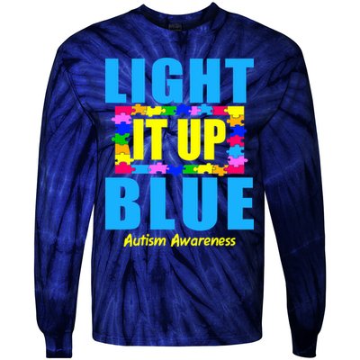 Light It Up Blue Autism Awareness Puzzle Pieces Tie-Dye Long Sleeve Shirt