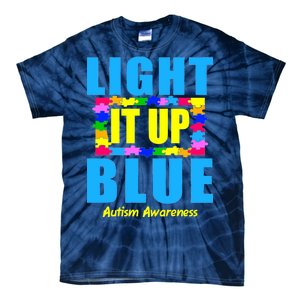 Light It Up Blue Autism Awareness Puzzle Pieces Tie-Dye T-Shirt