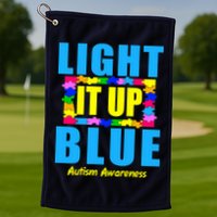 Light It Up Blue Autism Awareness Puzzle Pieces Golf Towel