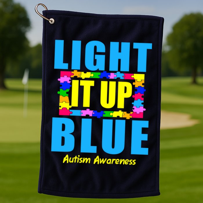Light It Up Blue Autism Awareness Puzzle Pieces Golf Towel