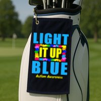 Light It Up Blue Autism Awareness Puzzle Pieces Golf Towel