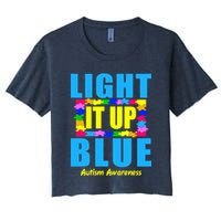 Light It Up Blue Autism Awareness Puzzle Pieces Crop Top