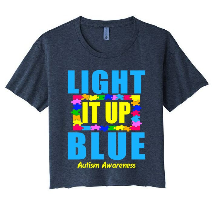Light It Up Blue Autism Awareness Puzzle Pieces Crop Top