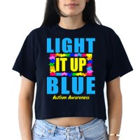 Light It Up Blue Autism Awareness Puzzle Pieces Crop Top