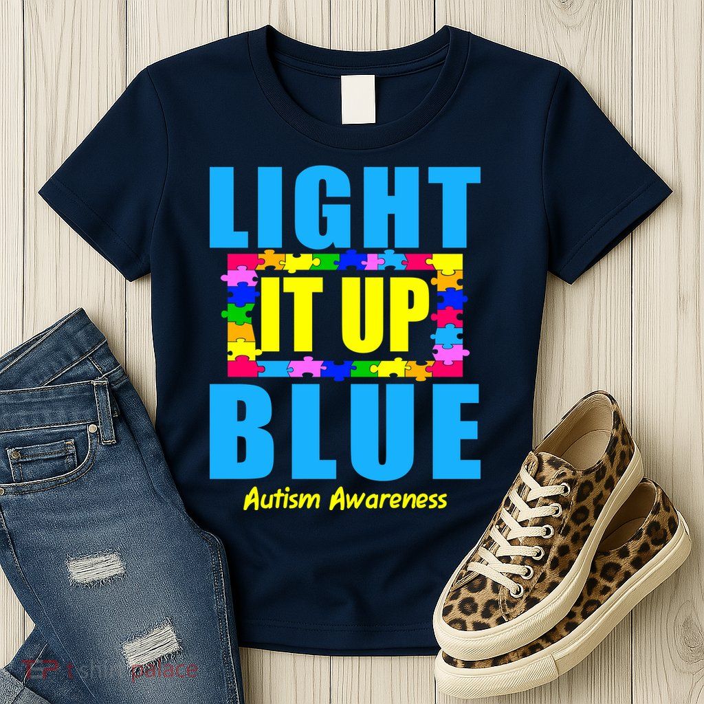 Light It Up Blue Autism Awareness Puzzle Pieces Womens T-Shirt