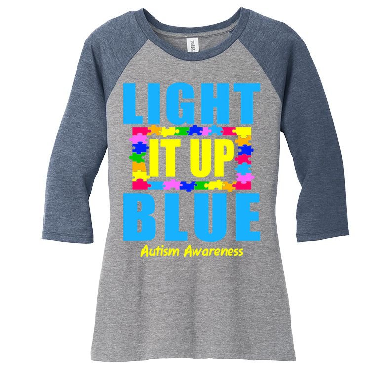 Light It Up Blue Autism Awareness Puzzle Pieces Women's Tri-Blend 3/4-Sleeve Raglan Shirt
