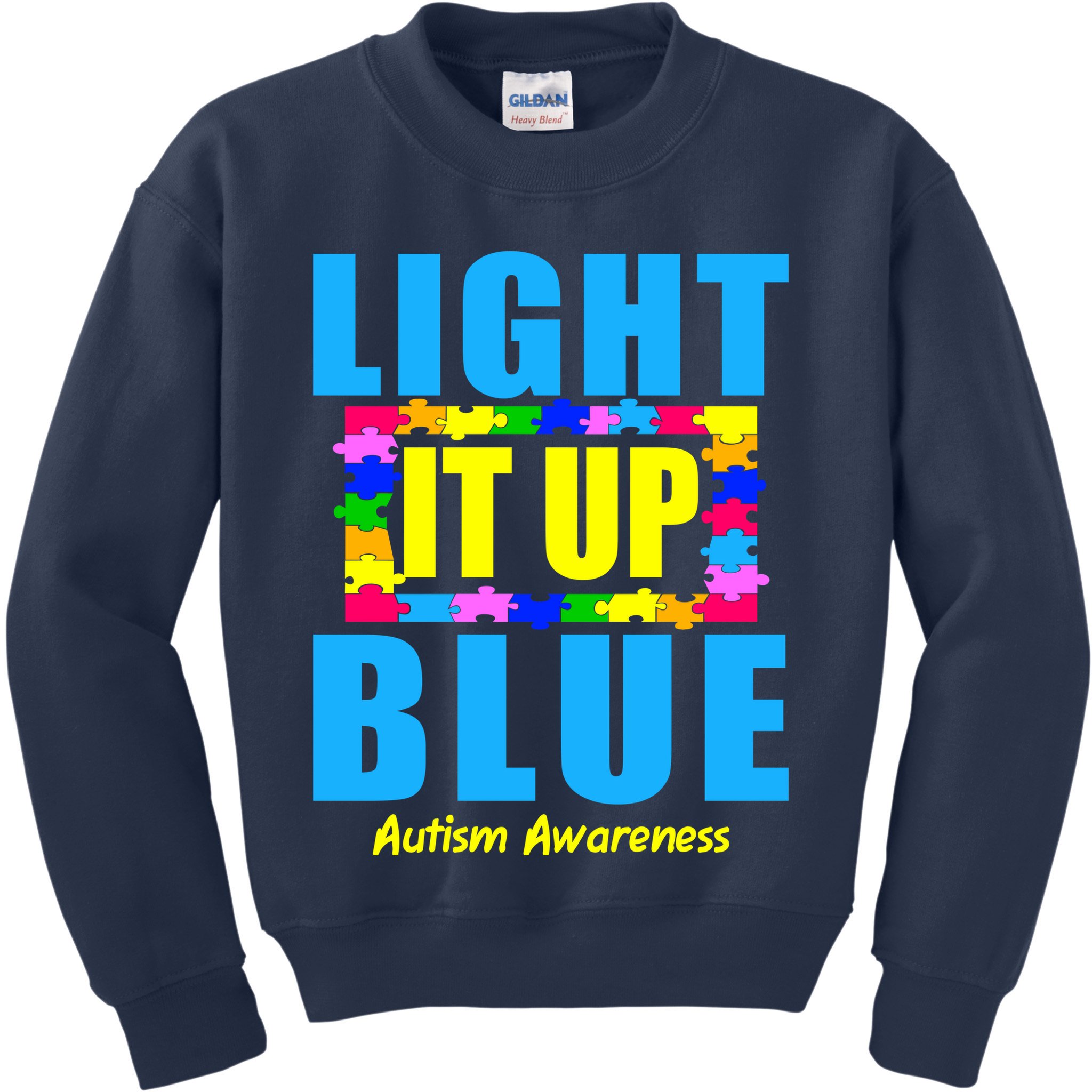 Light It Up Blue Autism Awareness Puzzle Pieces Kids Sweatshirt