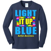 Light It Up Blue Autism Awareness Puzzle Pieces Kids Long Sleeve Shirt