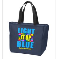 Light It Up Blue Autism Awareness Puzzle Pieces Zip Tote Bag