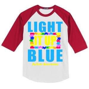 Light It Up Blue Autism Awareness Puzzle Pieces Kids Colorblock Raglan Jersey