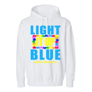 Light It Up Blue Autism Awareness Puzzle Pieces Garment-Dyed Fleece Hoodie