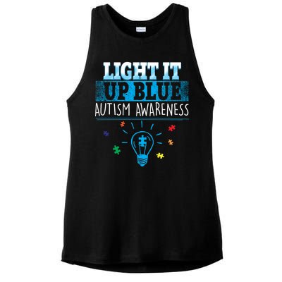 Light It Up Blue Autism Puzzle Bulb Ladies PosiCharge Tri-Blend Wicking Tank