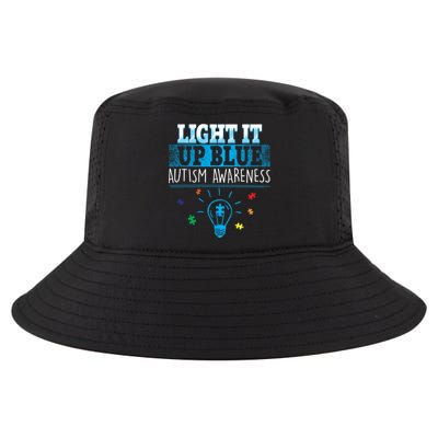 Light It Up Blue Autism Puzzle Bulb Cool Comfort Performance Bucket Hat