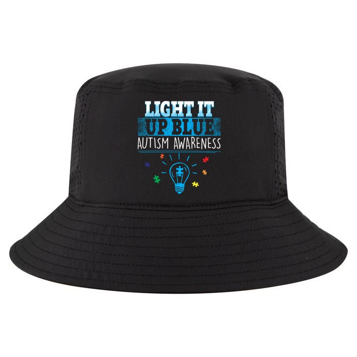 Light It Up Blue Autism Puzzle Bulb Cool Comfort Performance Bucket Hat