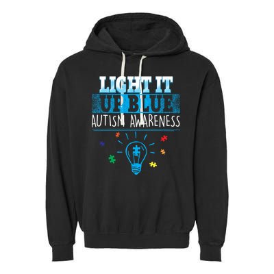 Light It Up Blue Autism Puzzle Bulb Garment-Dyed Fleece Hoodie