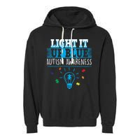 Light It Up Blue Autism Puzzle Bulb Garment-Dyed Fleece Hoodie