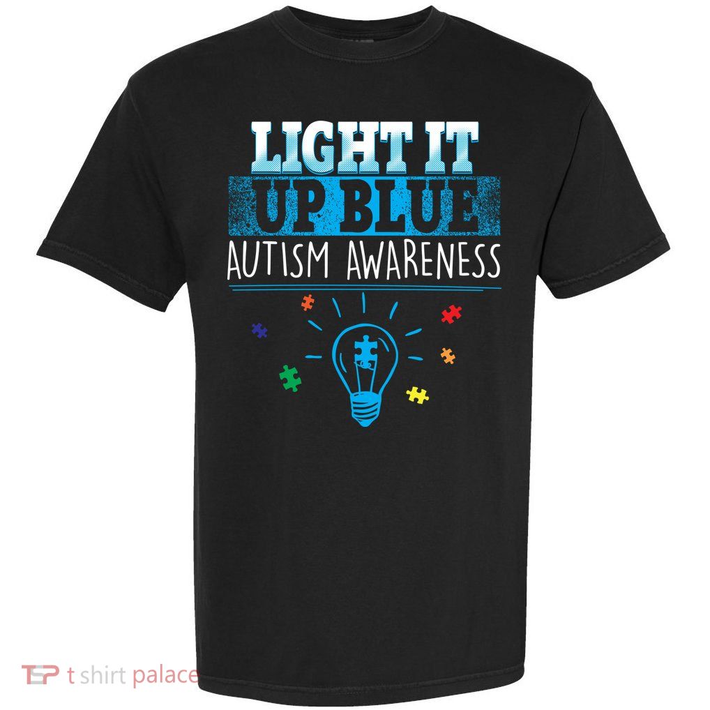 Light It Up Blue Autism Puzzle Bulb Garment-Dyed Heavyweight T-Shirt