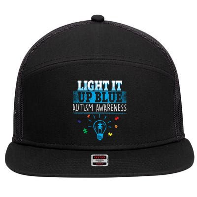 Light It Up Blue Autism Puzzle Bulb 7 Panel Mesh Trucker Snapback Hat