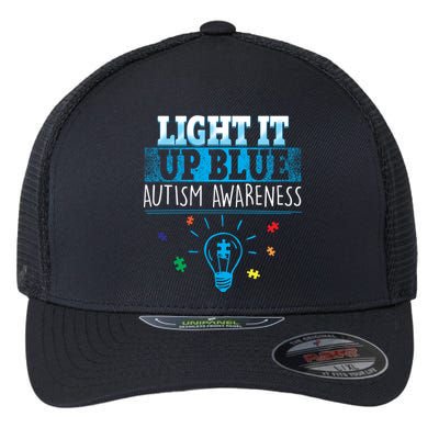 Light It Up Blue Autism Puzzle Bulb Flexfit Unipanel Trucker Cap