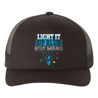 Light It Up Blue Autism Puzzle Bulb Yupoong Adult 5-Panel Trucker Hat