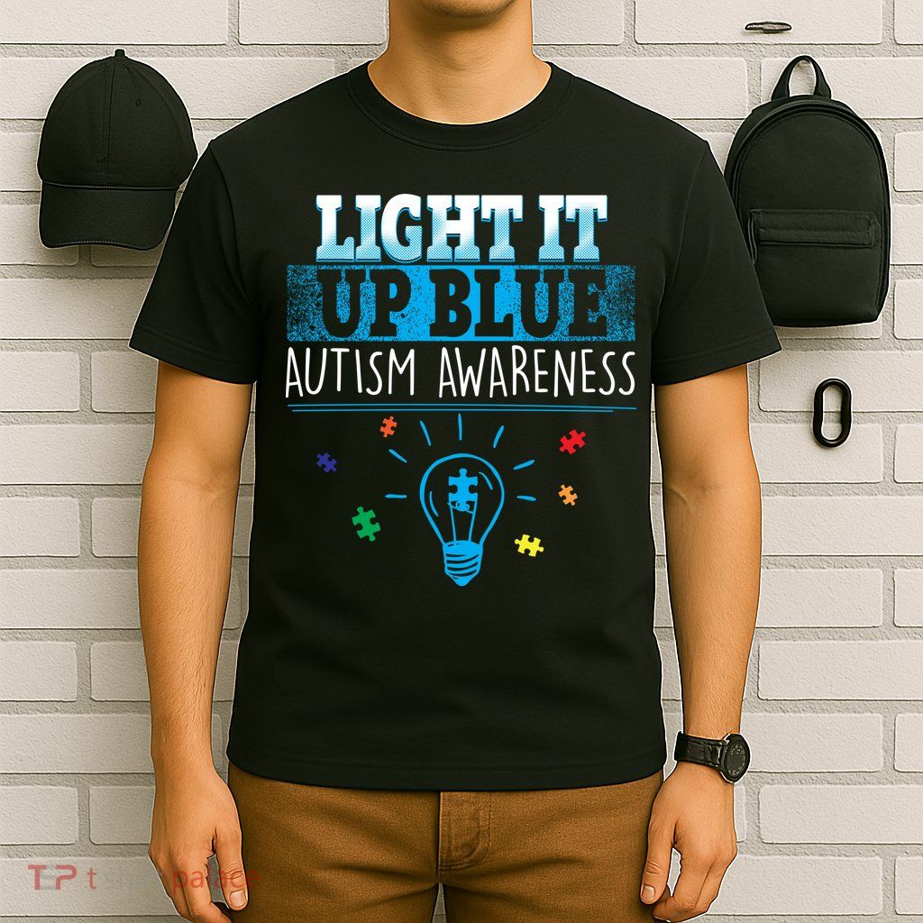 Light It Up Blue Autism Puzzle Bulb T-Shirt