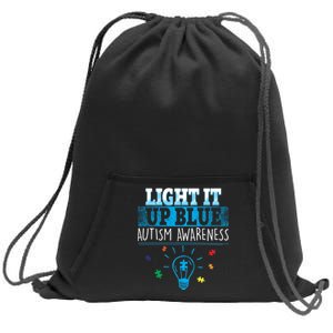 Light It Up Blue Autism Puzzle Bulb Sweatshirt Cinch Pack Bag