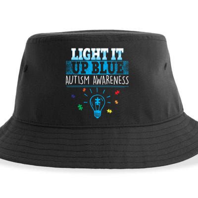 Light It Up Blue Autism Puzzle Bulb Sustainable Bucket Hat