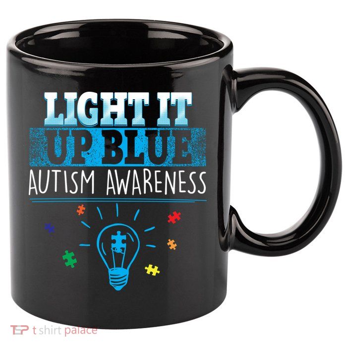Light It Up Blue Autism Puzzle Bulb 11oz C Handle Ceramic Mug