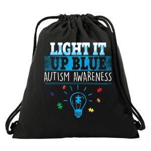 Light It Up Blue Autism Puzzle Bulb Drawstring Bag