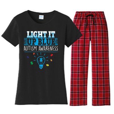 Light It Up Blue Autism Puzzle Bulb Women's Flannel Pajama Set