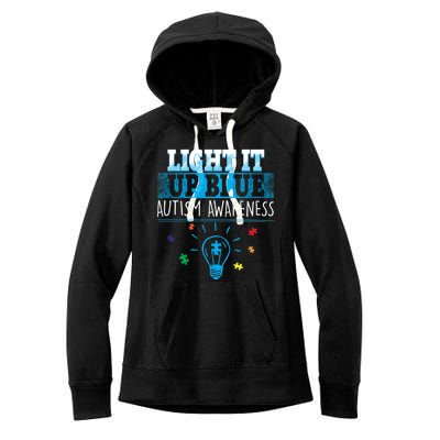 Light It Up Blue Autism Puzzle Bulb Women's Fleece Hoodie