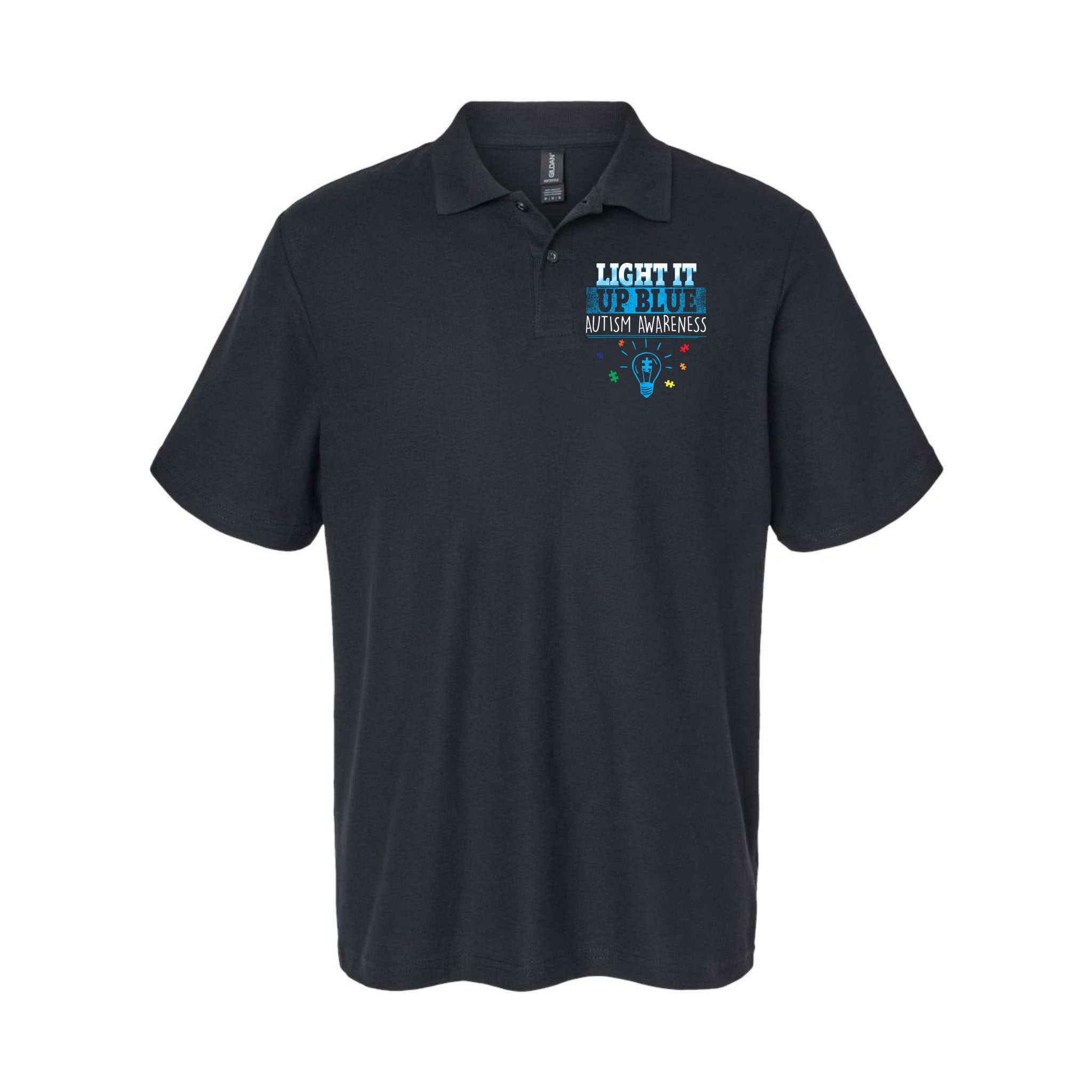 Light It Up Blue Autism Puzzle Bulb Polo
