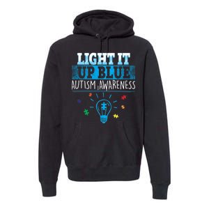 Light It Up Blue Autism Puzzle Bulb Premium Hoodie