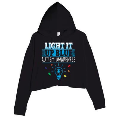 Light It Up Blue Autism Puzzle Bulb Crop Fleece Hoodie