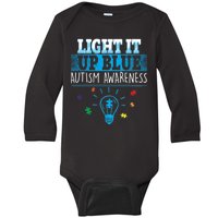 Light It Up Blue Autism Puzzle Bulb Baby Long Sleeve Bodysuit