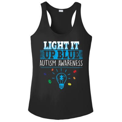 Light It Up Blue Autism Puzzle Bulb Ladies PosiCharge Competitor Racerback Tank