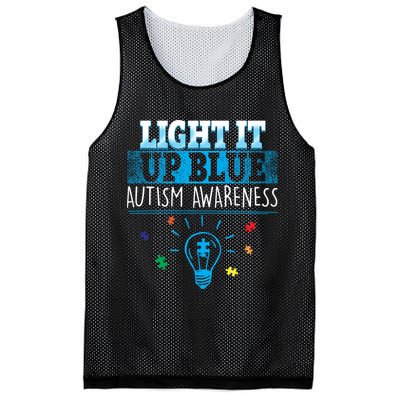 Light It Up Blue Autism Puzzle Bulb Mesh Reversible Basketball Jersey Tank