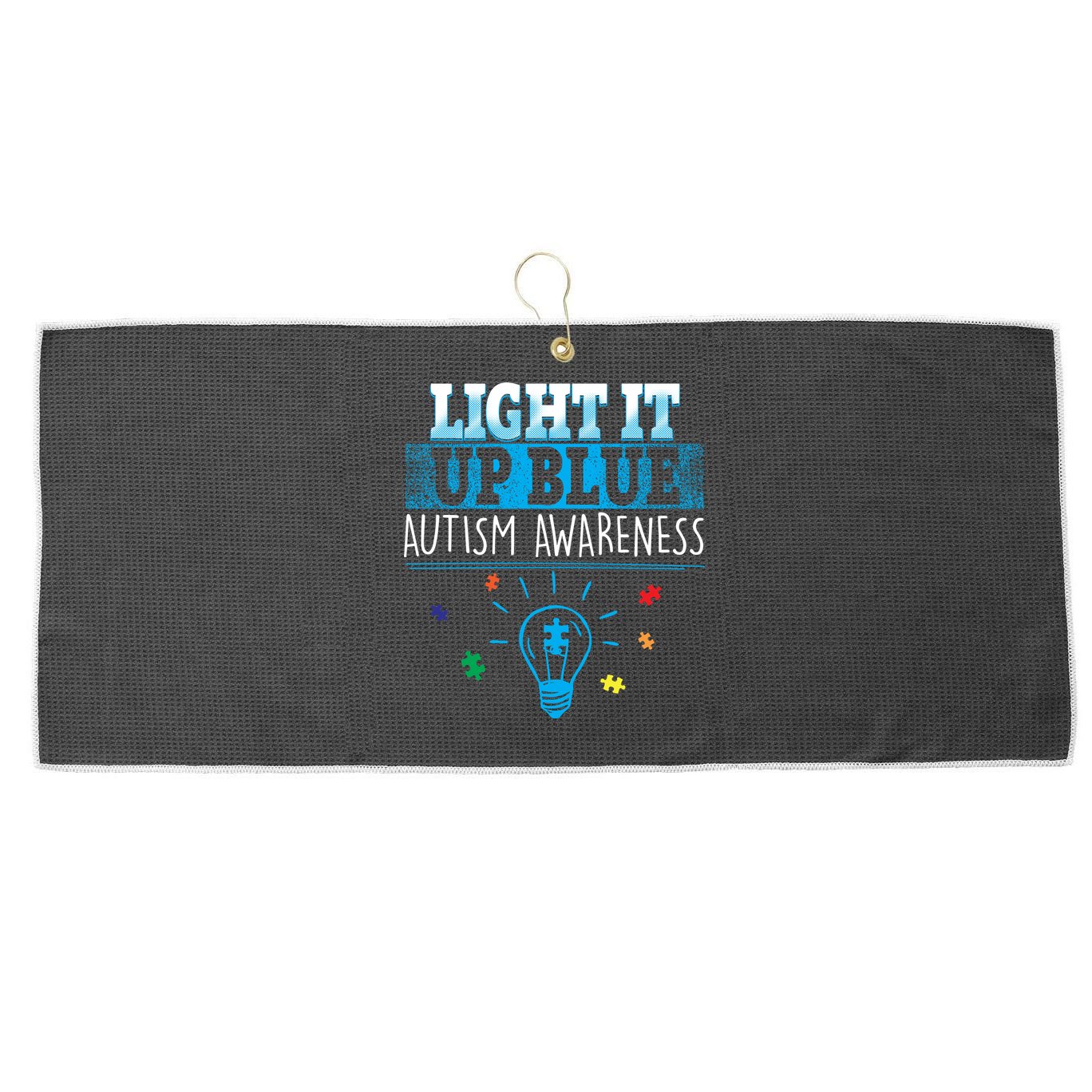 Light It Up Blue Autism Puzzle Bulb Large Microfiber Waffle Golf Towel
