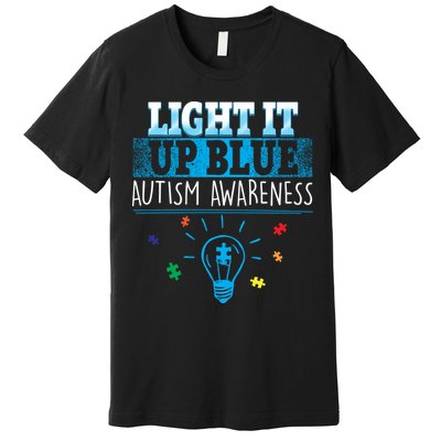 Light It Up Blue Autism Puzzle Bulb Premium T-Shirt