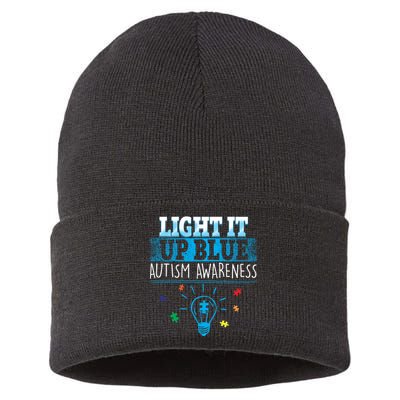 Light It Up Blue Autism Puzzle Bulb Sustainable Knit Beanie