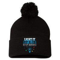 Light It Up Blue Autism Puzzle Bulb Pom Pom 12in Knit Beanie