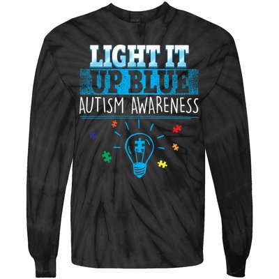 Light It Up Blue Autism Puzzle Bulb Tie-Dye Long Sleeve Shirt